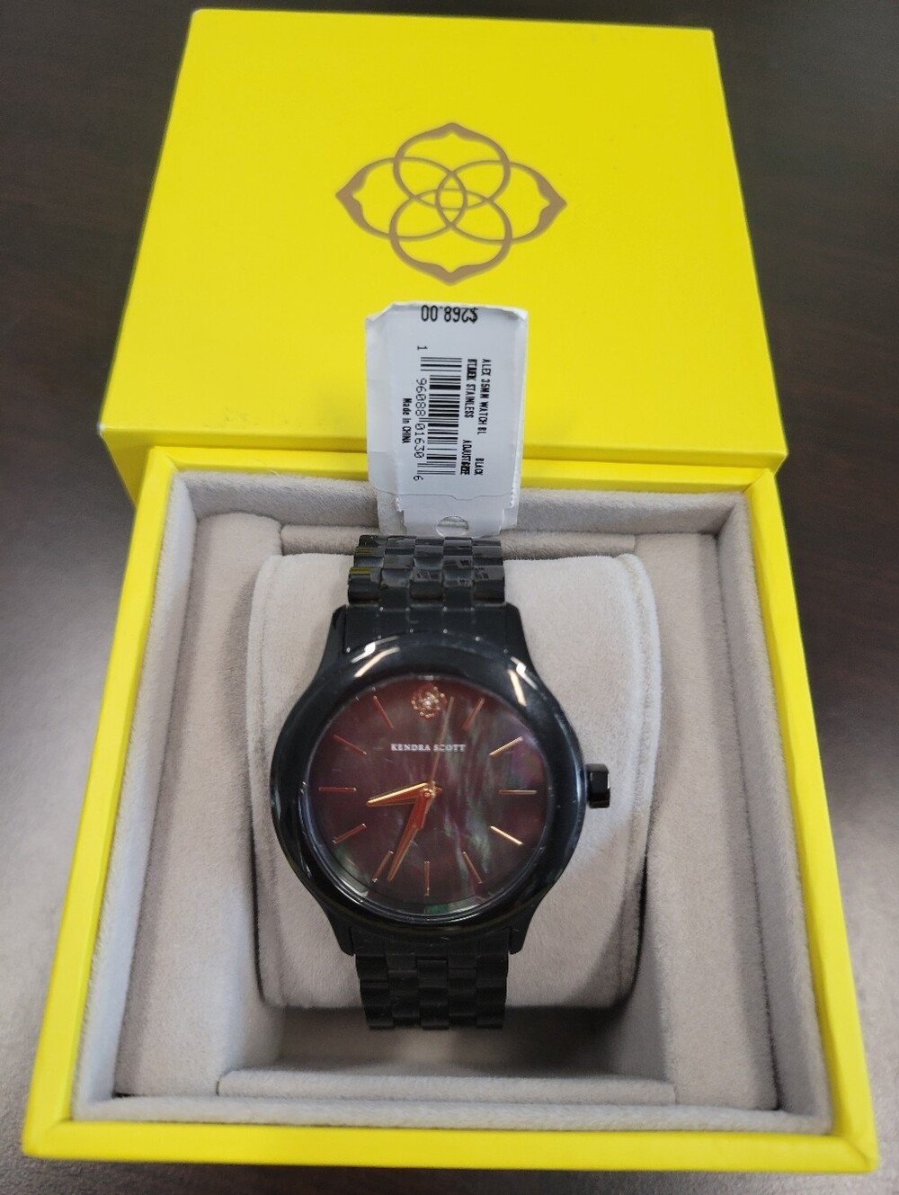 Kendra Scott Black Link Watch with Abalone Shell Face Dial
